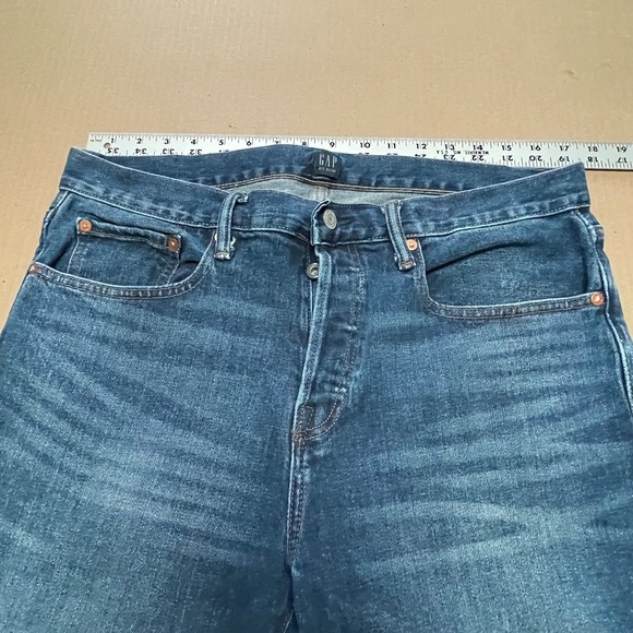 Gap Men's 34x30 Bright Blue 1969 Cropped Slim Fit Denim Brown Jeans Button Fly - Picture 6 of 15